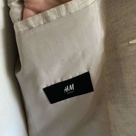 H&M Slim Fit Linen Blazer Light Beige 42R - Picture 4 of 8